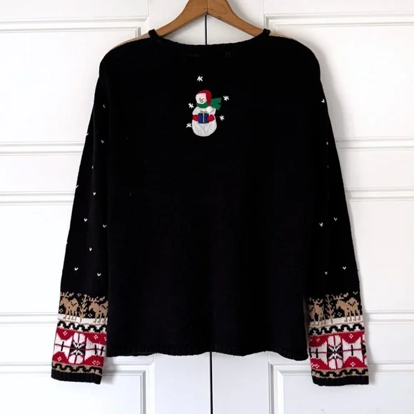 Vintage Embroidered Christmas Cardigan Sweater Womens Large Snowmen Fair Isle - Picture 2 of 12